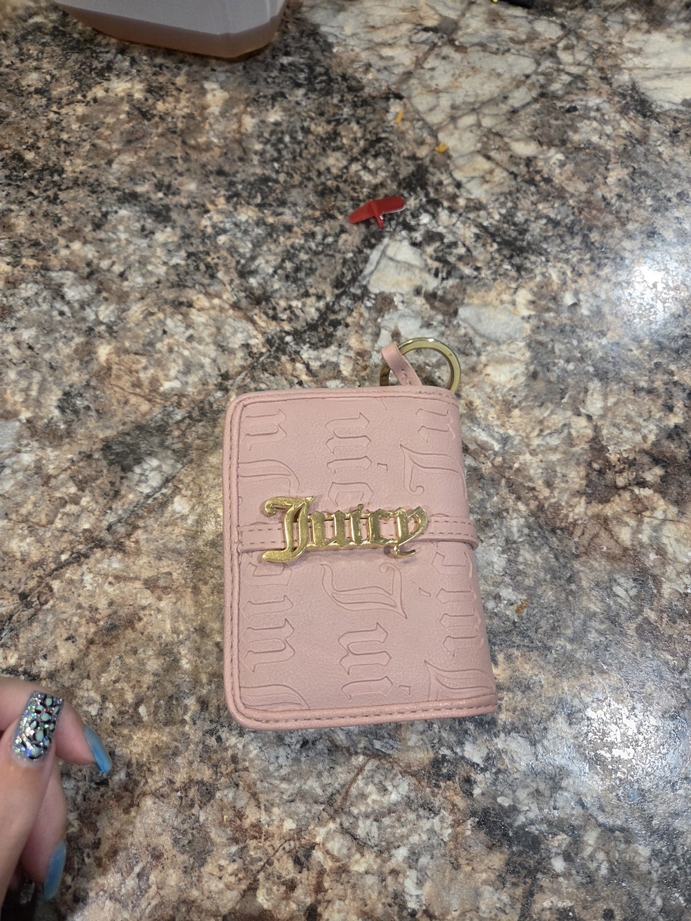 Juicy Couture Pink Embossed Card Wallet with Gold Logo